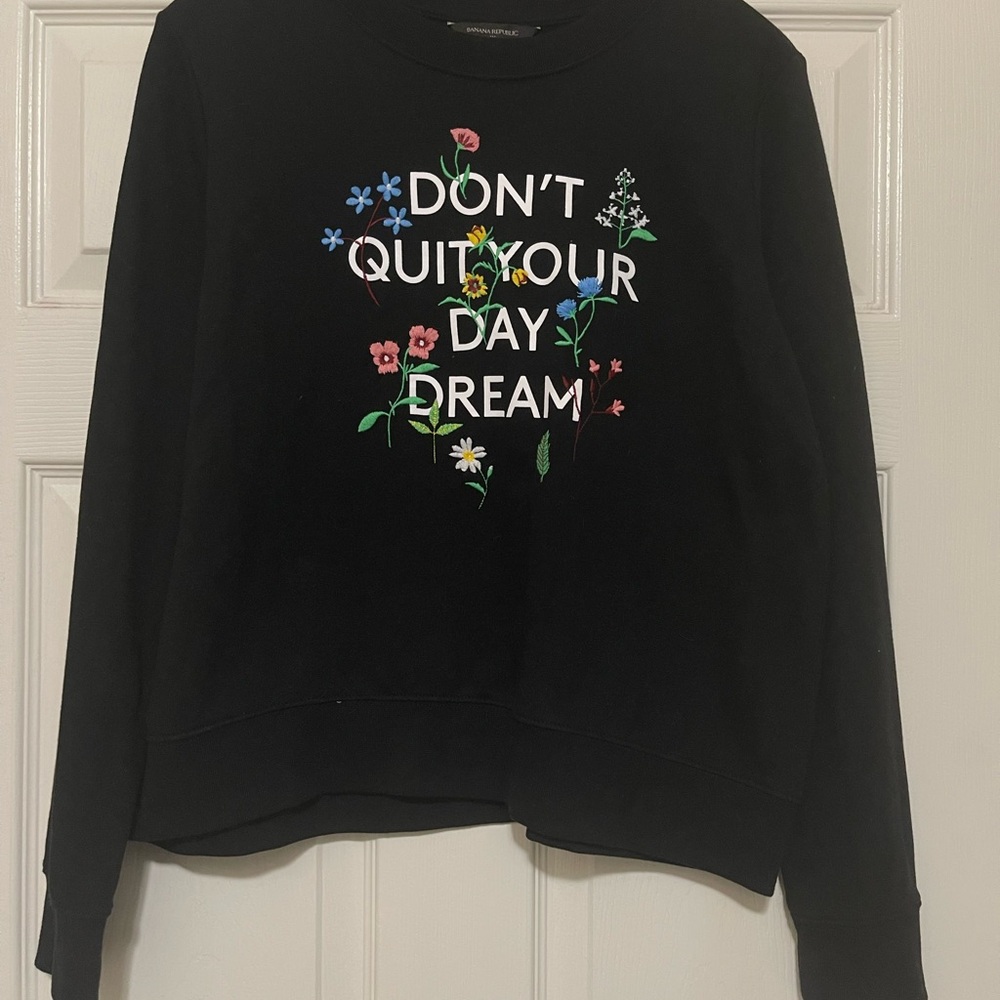 Banana Republic Black Sweatshirt with Floral Embroidery